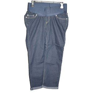 Times Two Maternity Bermuda Denim Jeans Pregnancy Sz Small Dark Blue NEW